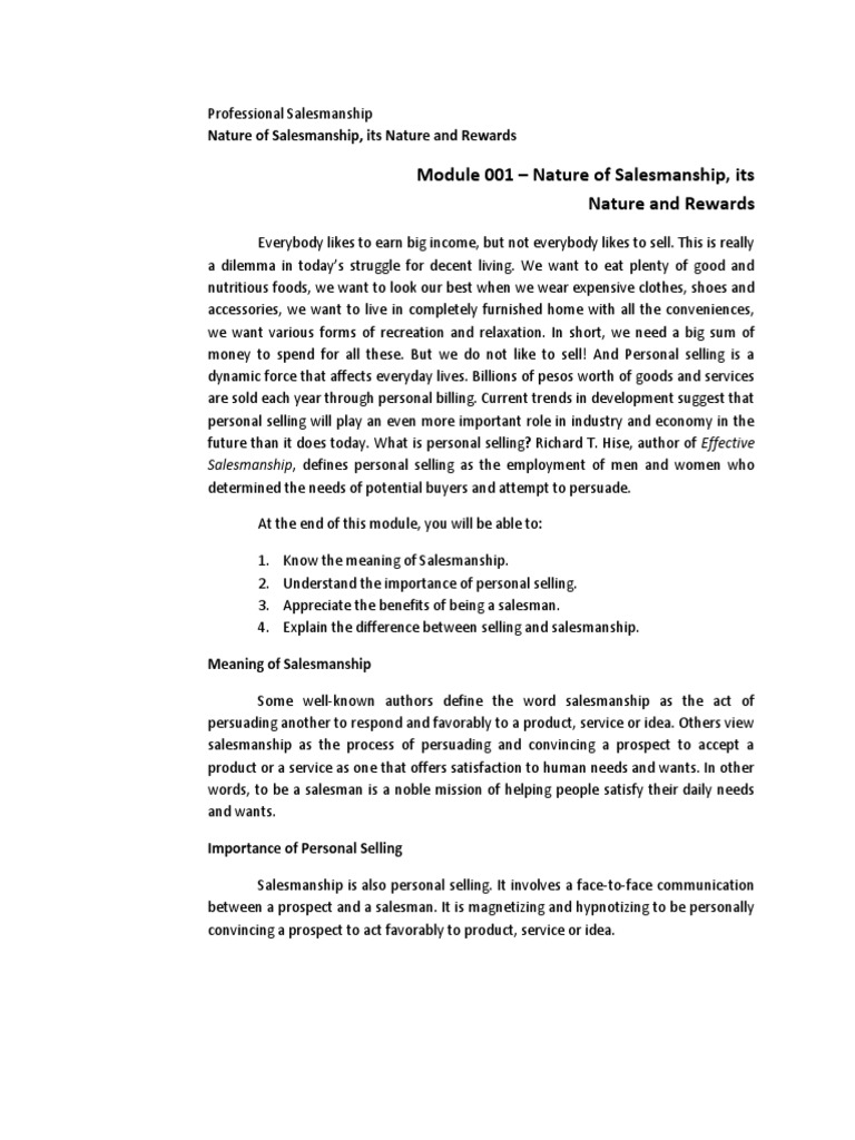 Module 1 Salesmanship PDF