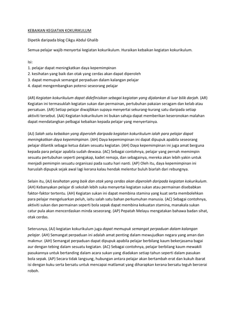 Kebaikan Kegiatan Kokurikulum Mia Pdf