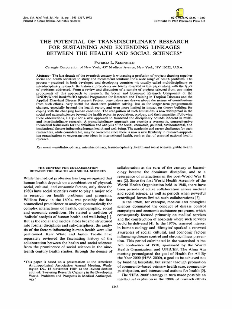 Rosenfield, P.L. (1992) - The Potential of Transdisciplinary Research ...