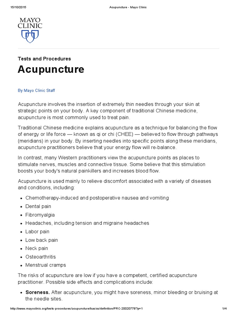 Danos Da Acupuncture Mayo Clinic PDF