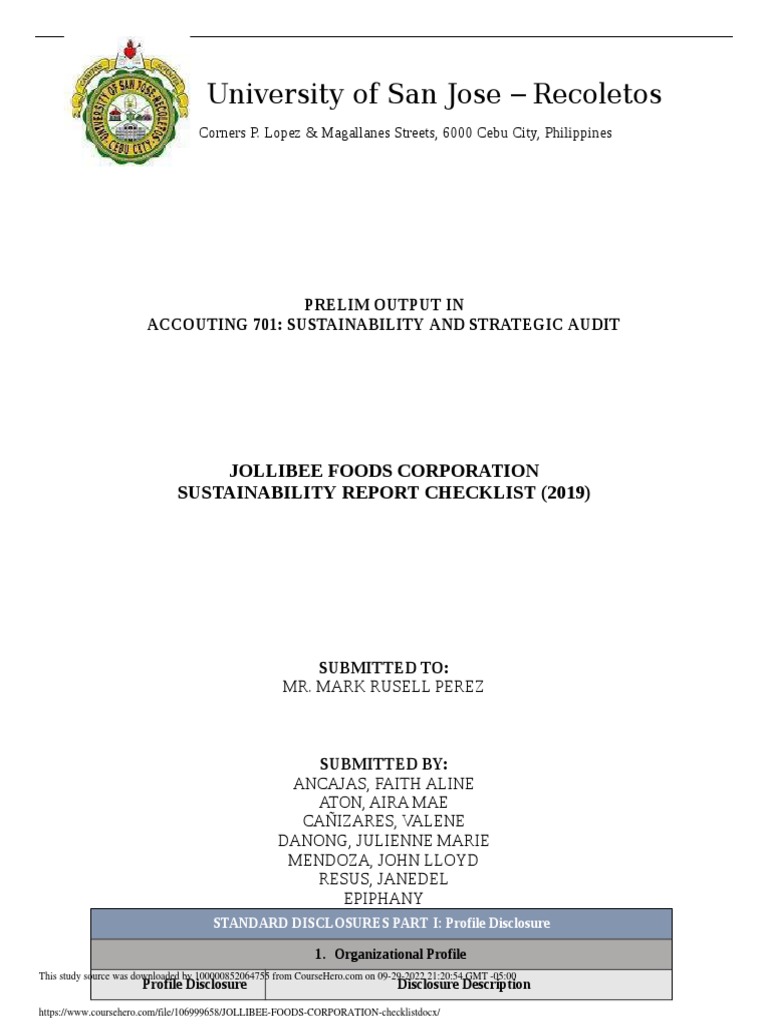 Jollibee Foods Corporation Checklist PDF Economies Economy And