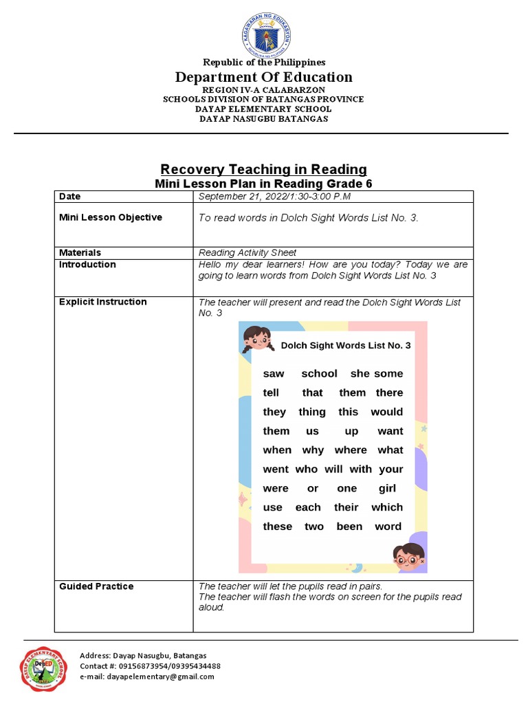 Mini Lesson Plan 9-21-2022 | PDF | Teachers | Lesson Plan