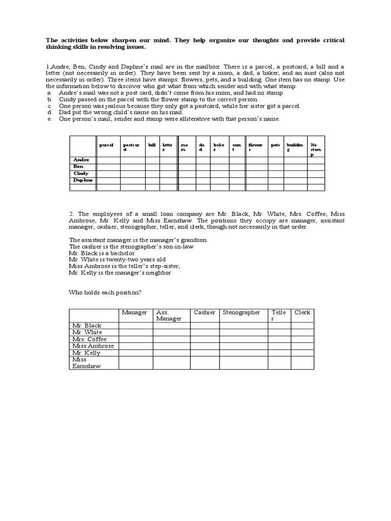 Mail and Position Logic Puzzles | PDF