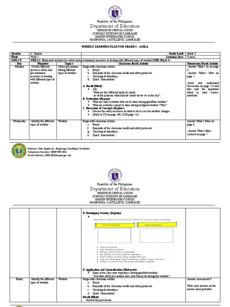 Grade 3 Weekly Science Learning Plan | PDF | Education Theory ...