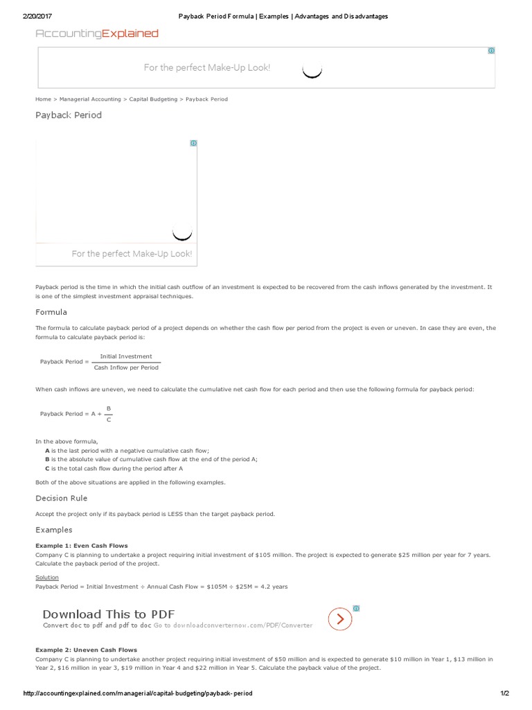 Payback Period: Pros and Cons Explained | PDF | Financial Economics ...