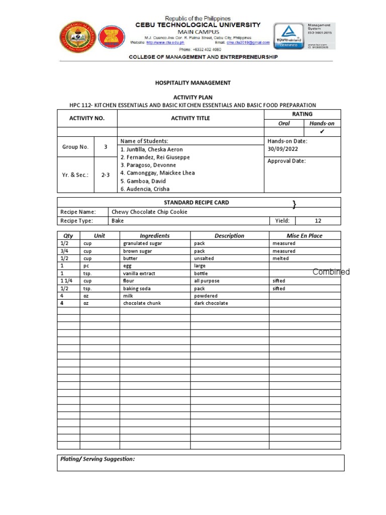 Kitchen Activity Plan 1 | PDF | Baking | Home