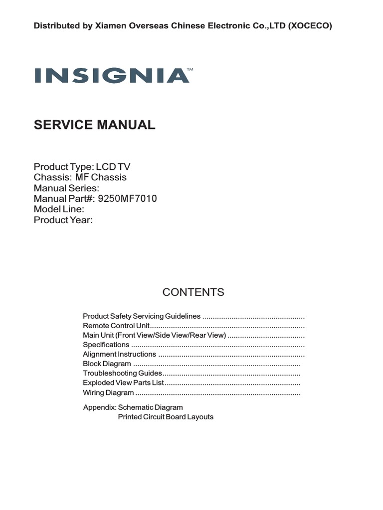Insignia Ns50l240a13 LCD TV PDF Hdmi Video