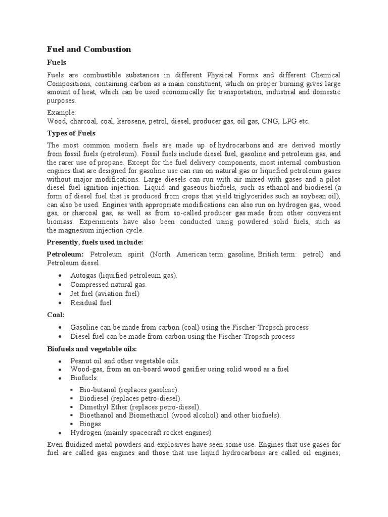Fuel and Combustion PDF Internal Combustion Engine Fuels