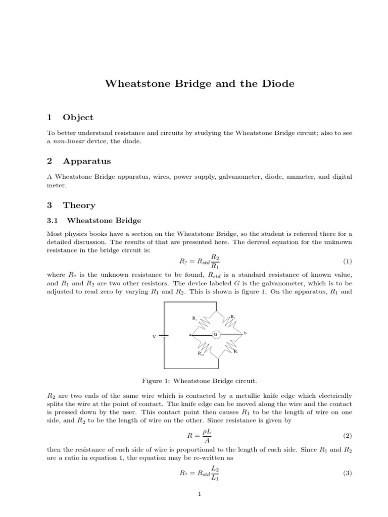 Wheatstone bridge and the diode 1 object pdf diode electrical