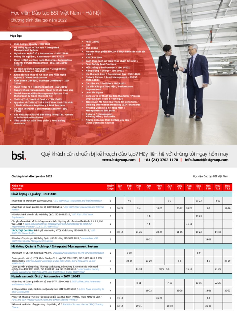 2022 BSI Training Schedule PDF Business