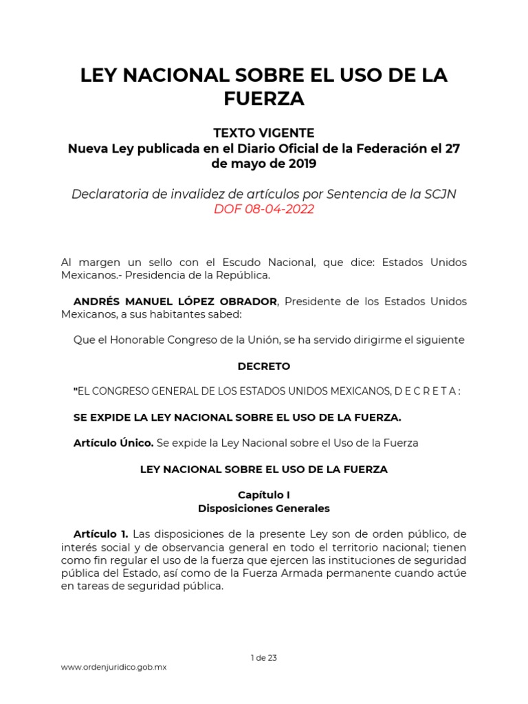 Ley Nacional Sobre El Uso de La Fuerza | PDF | Policía | México
