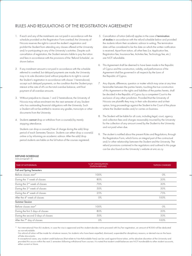 University of Nicosia Registration Rules | PDF | Fee | Tuition Payments