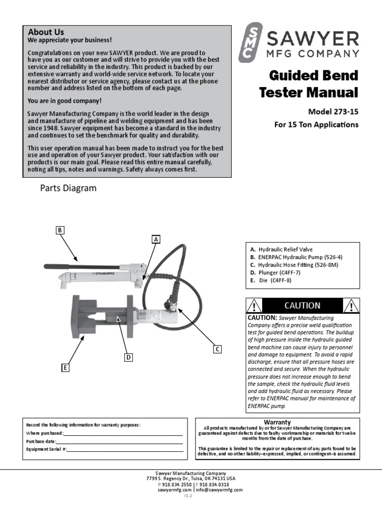 Guided Bend Tester Model 273-15 Manual | PDF | Pump | Welding