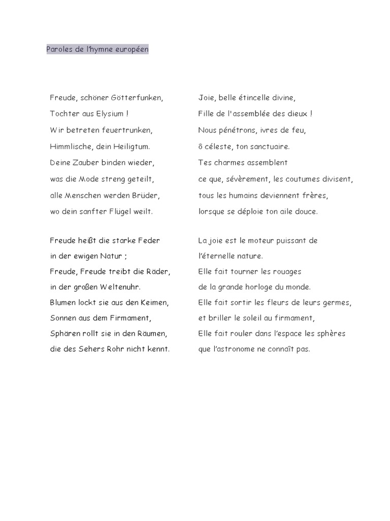 Hymne À La Joie - Paroles Et Traduction  PDF
