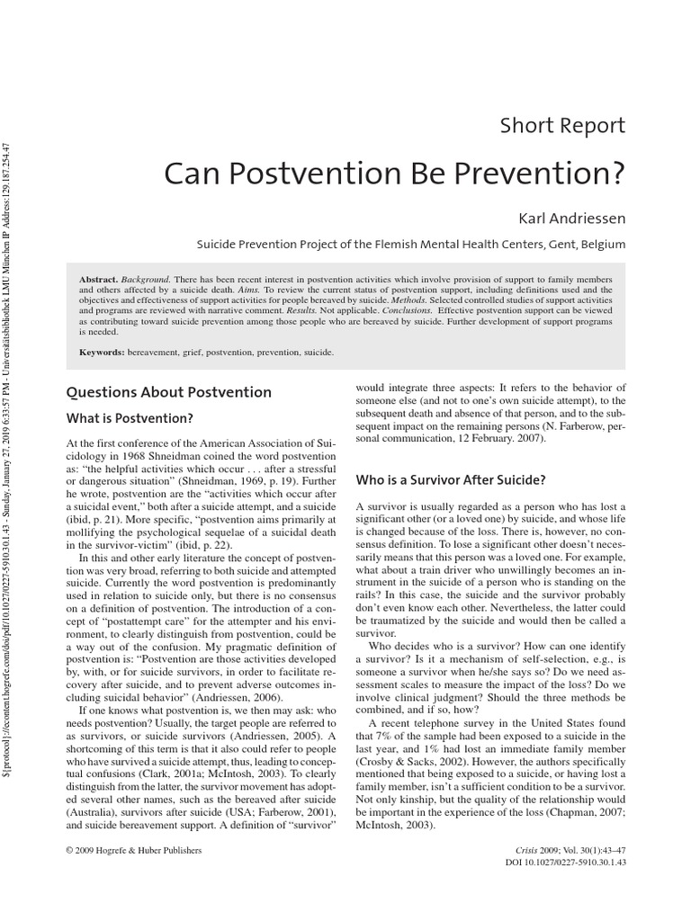 (Art) 2009 - ¿Can Postvention Be Prevention | PDF | Grief | Suicide