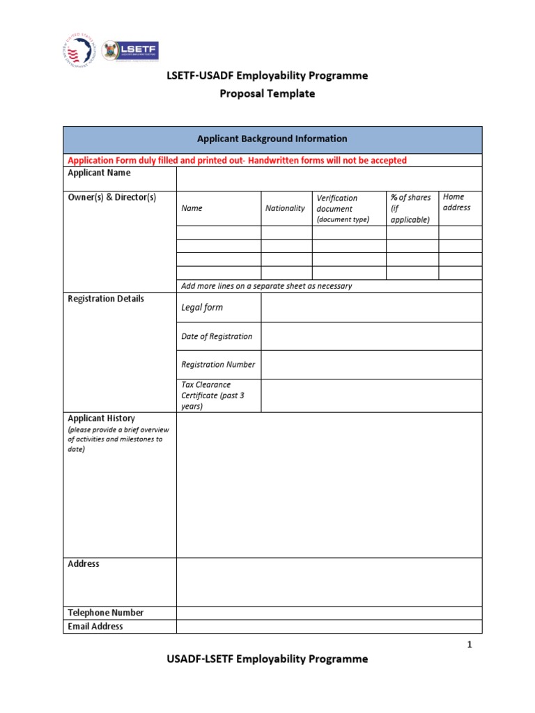 USADF-LSETF Application Form | PDF