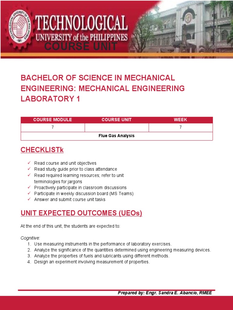 Course Unit: Bachelor of Science in Mechanical Engineering: Mechanical ...
