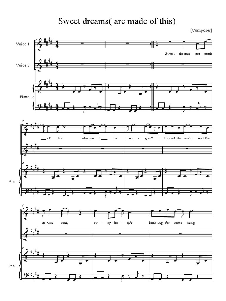Sweet Dreams Arrangement Chorale | PDF