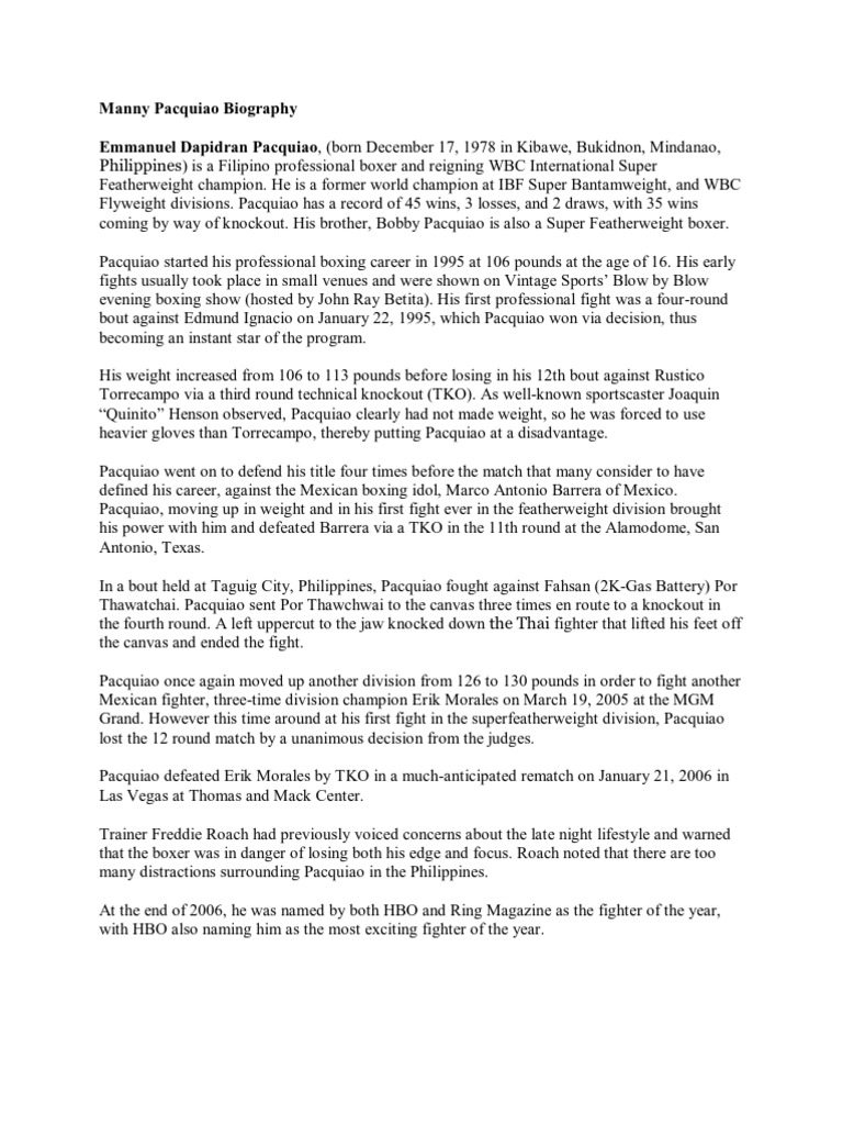 Manny Pacquiao Life and Biography PDF Boxing People Boxers