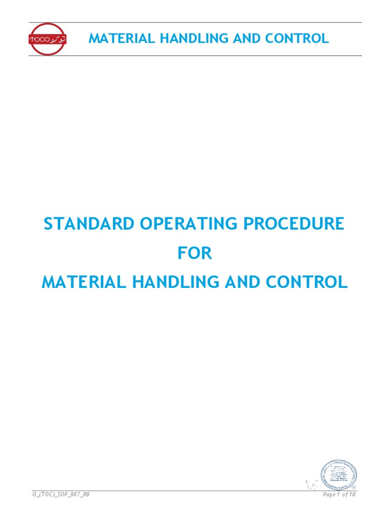 O (TOC) SOP 007 R0 SOP For Material Handling and Control PDF