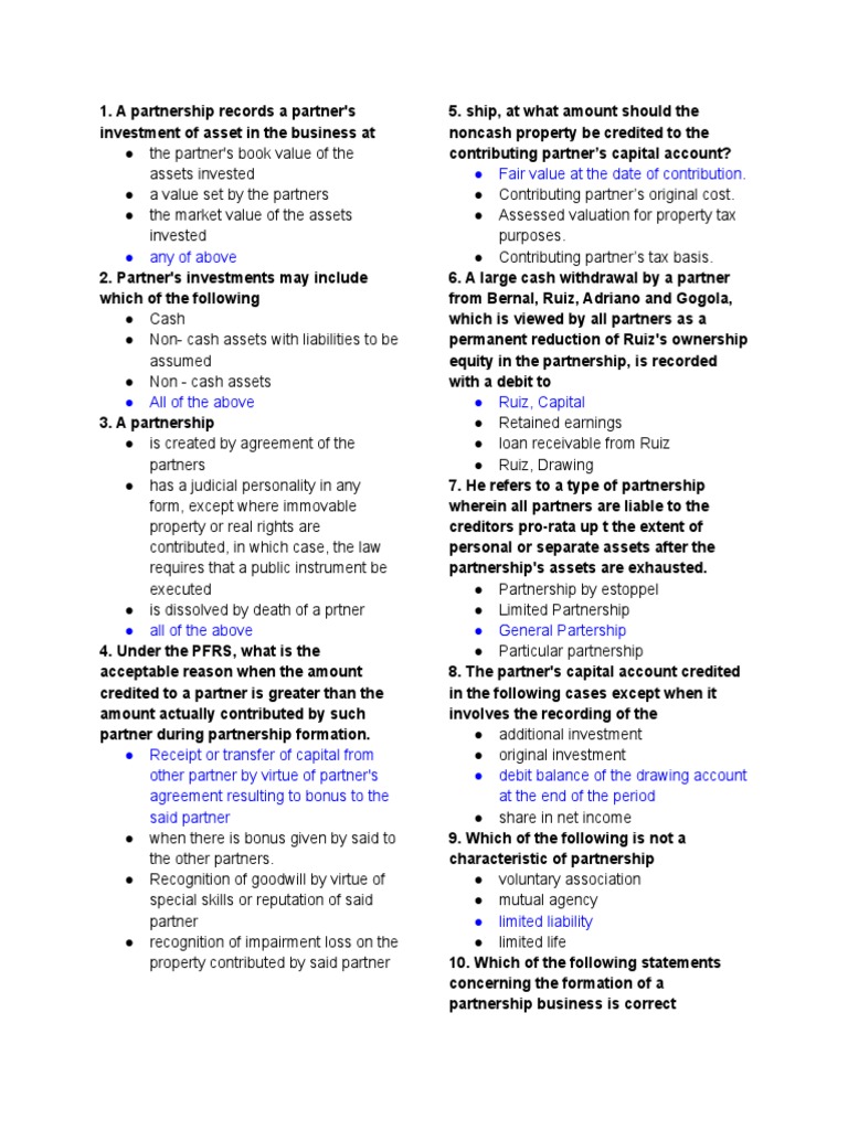 ABO Reviewer Quiz 1 PDF Partnership Debits And Credits