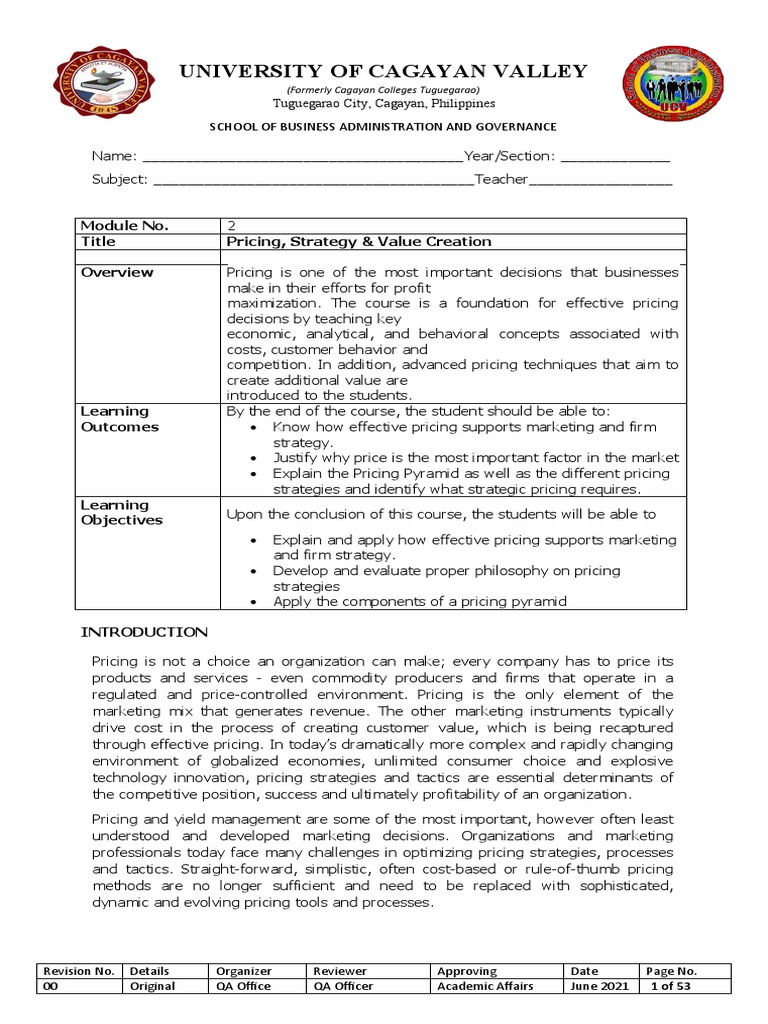 Module 2 - Pricing Strategy | PDF | Pricing | Strategic Management
