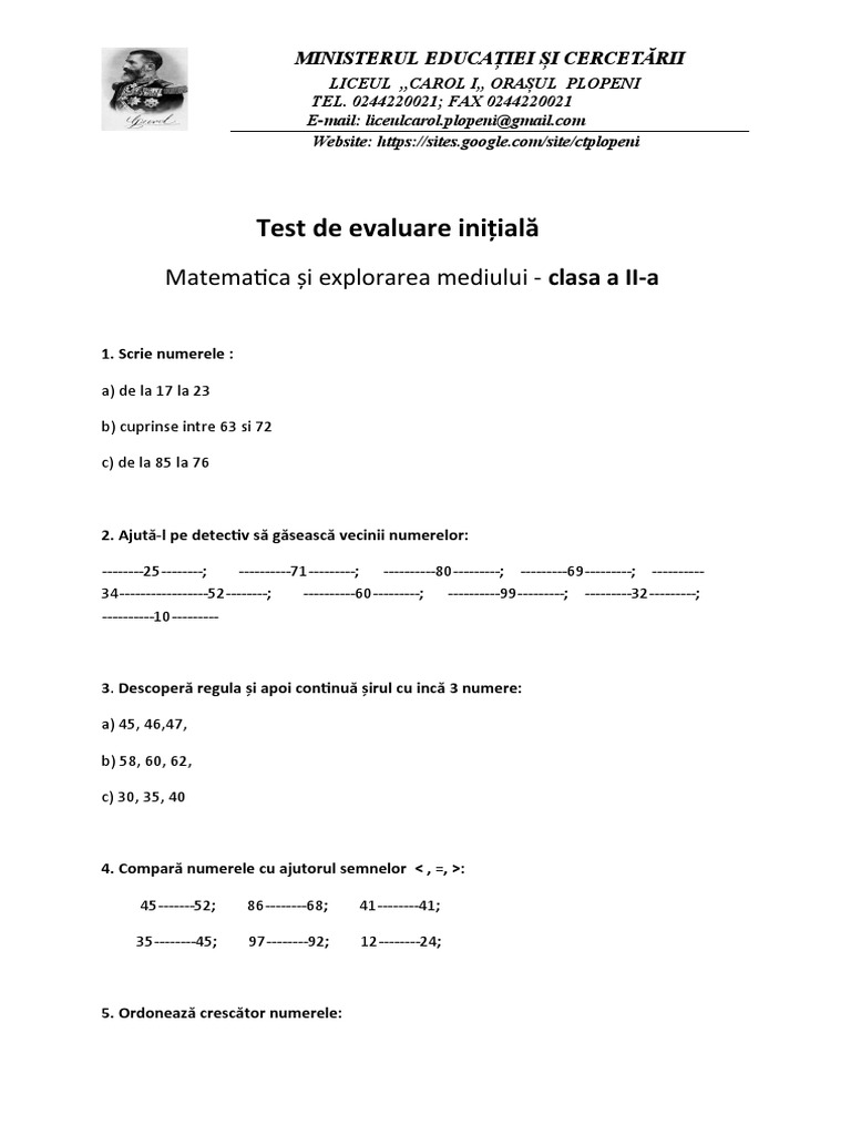 Test de Evaluare Initiala Ok Mada Mem | PDF