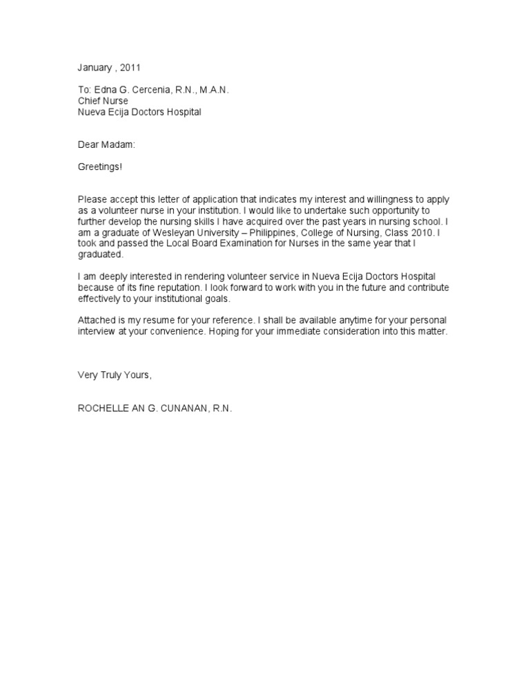 sample of application letter to hospital