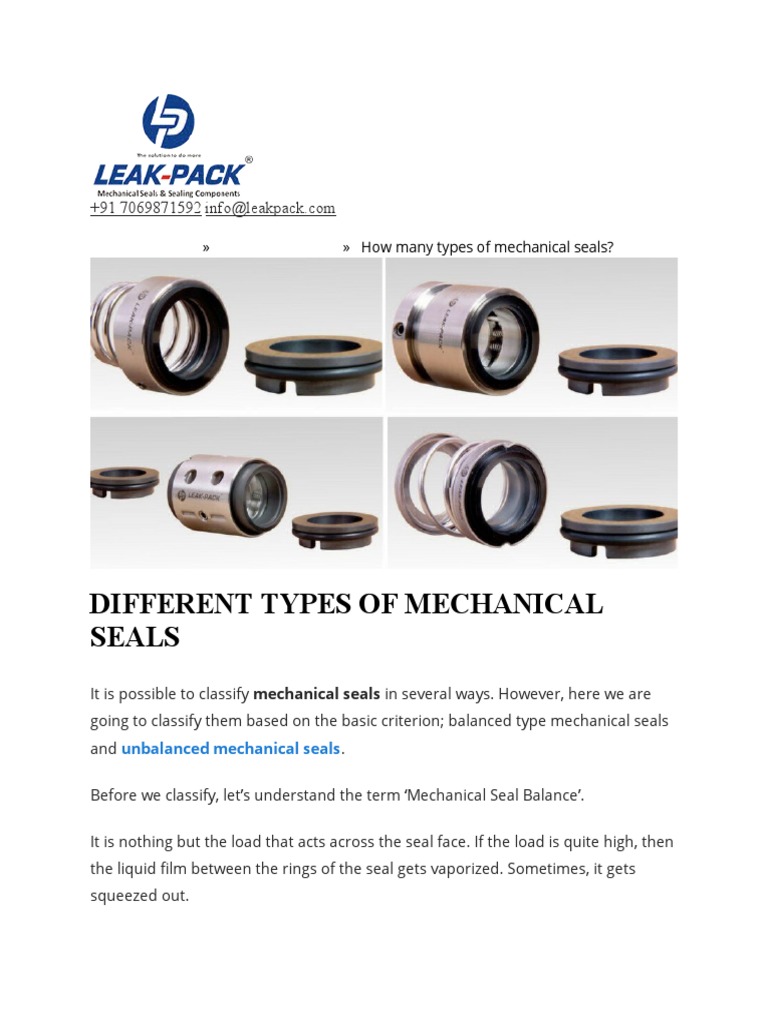 Balanced and Unbalanced Mechanical Seal PDF Pressure Liquids