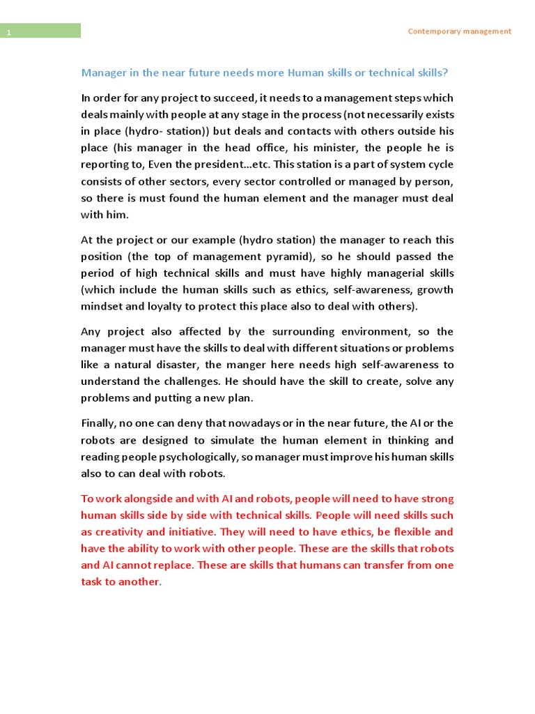 Balancing Human and Technical Skills in Management | PDF