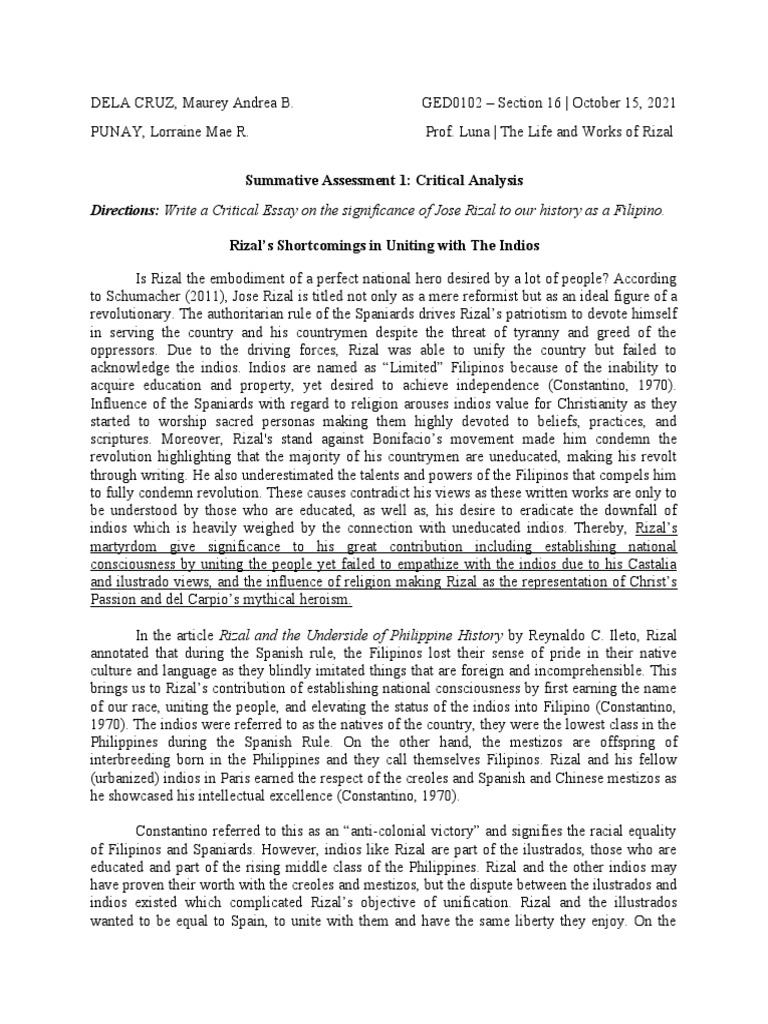 DELA CRUZ & PUNAY (Sec 16) SA1 Critical Essay PDF