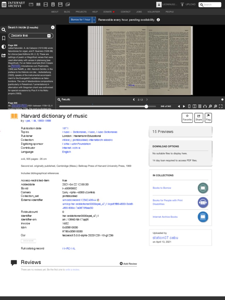 Harvard Dictionary of Music: Apel, Willi, 1893-1988: Voce Zaccaria Tevo ...