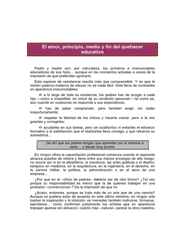 El Amor Principio Medio y Fin Del Quehacer Educativo | PDF | Amor ...