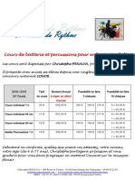 Tarif L'Atelier Du Rythme 2018-2019