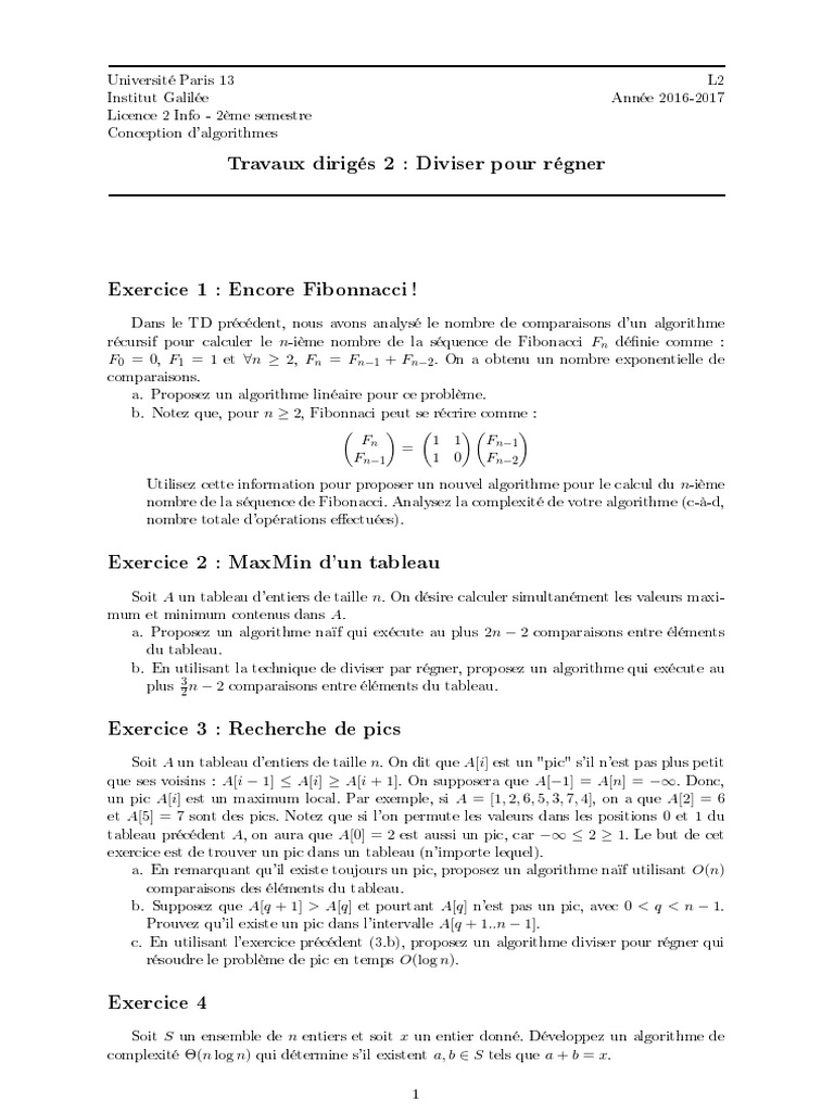 Algorithmes et Complexité en Info L2 | PDF | Division | Algorithmes et ...