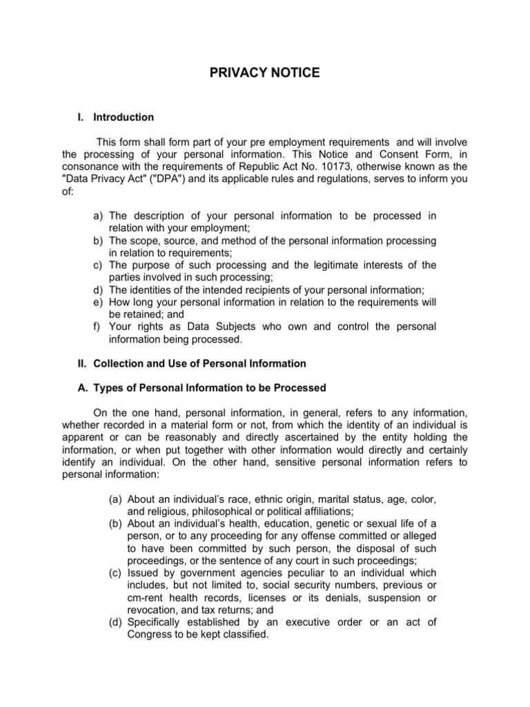 Philippines +Privacy+Notice+Consent PDF Employment Privacy