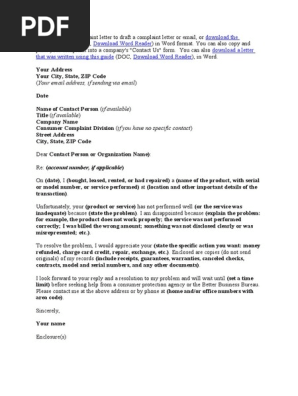 complaint letter