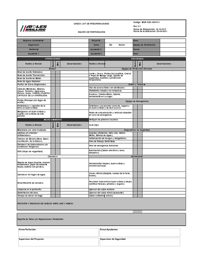 Check List Preoperaciones Superficie | PDF | Bienes manufacturados