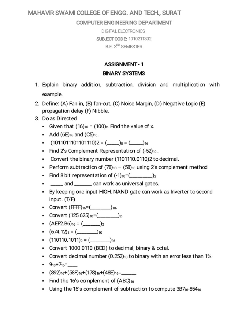 Binary systems assignment exploring binary operations logic gates