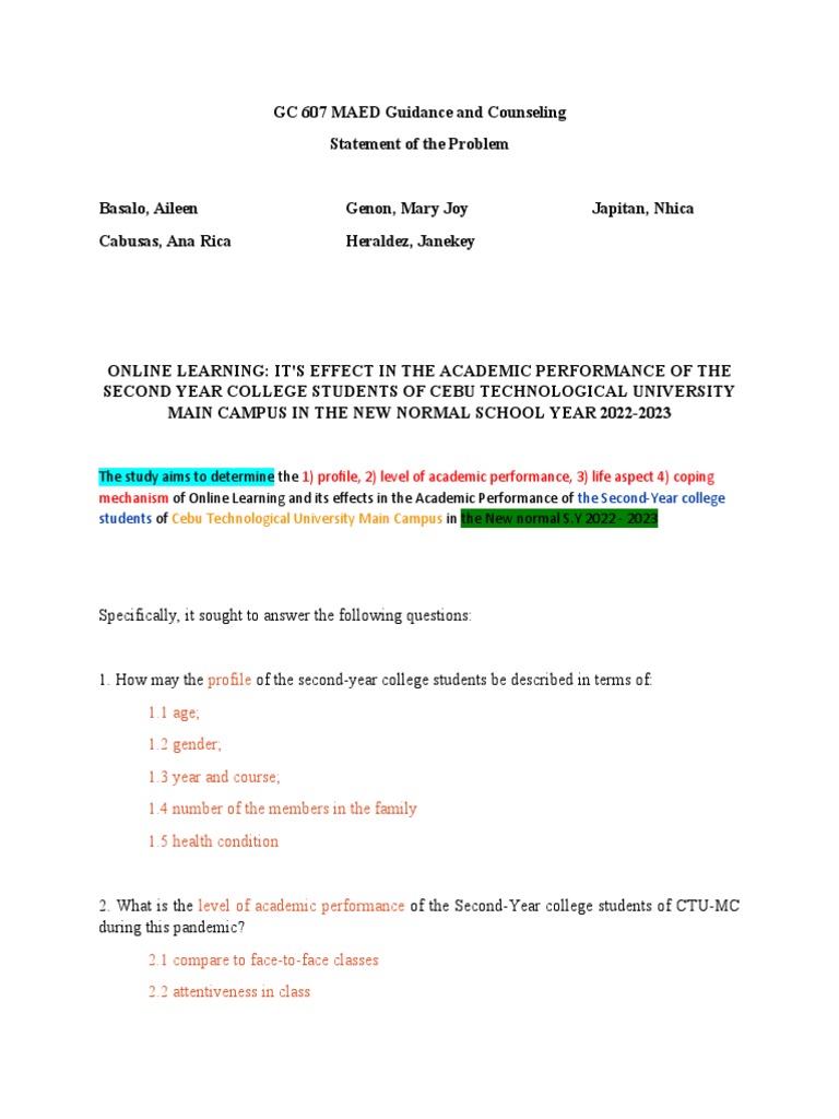 Statement of The Problem | PDF | Wellness