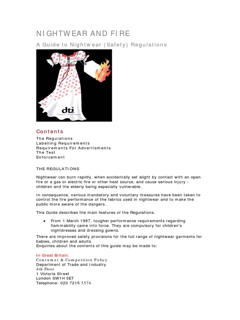 Guide To Nightwear Safety Regulations 1986 UK DTI Gov PDF