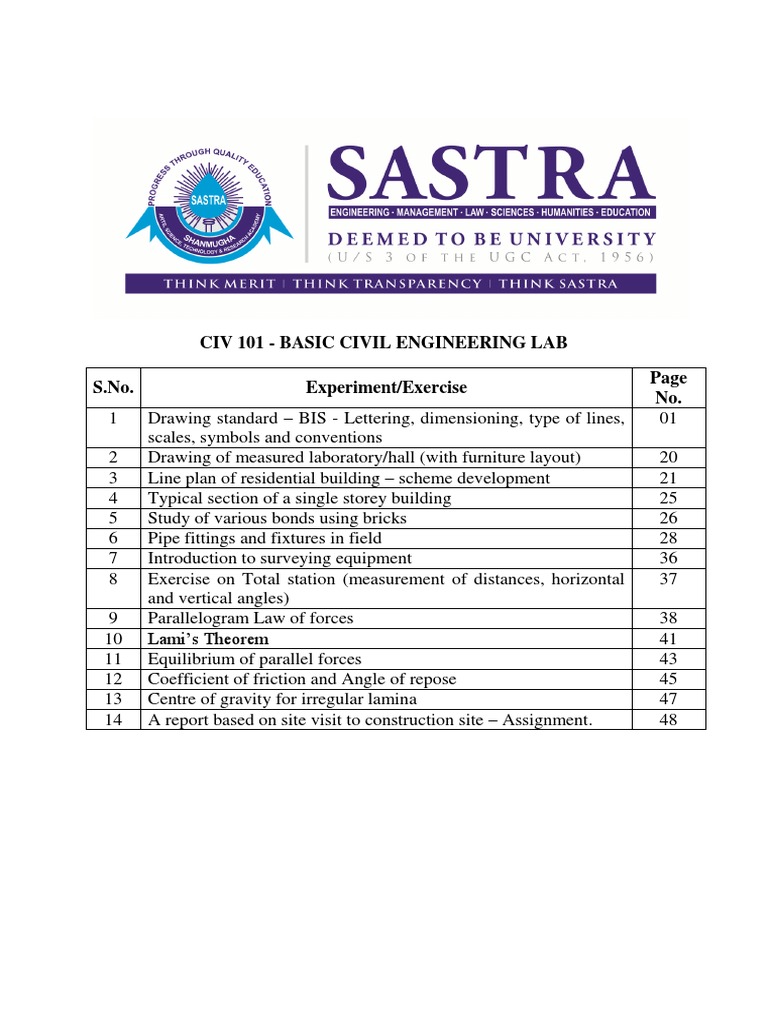 CIV 101: Basic Civil Engineering Lab | PDF