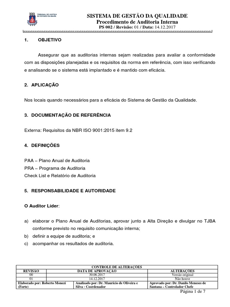 Procedimento de Auditoria Interna da Qualidade | PDF | Auditoria ...