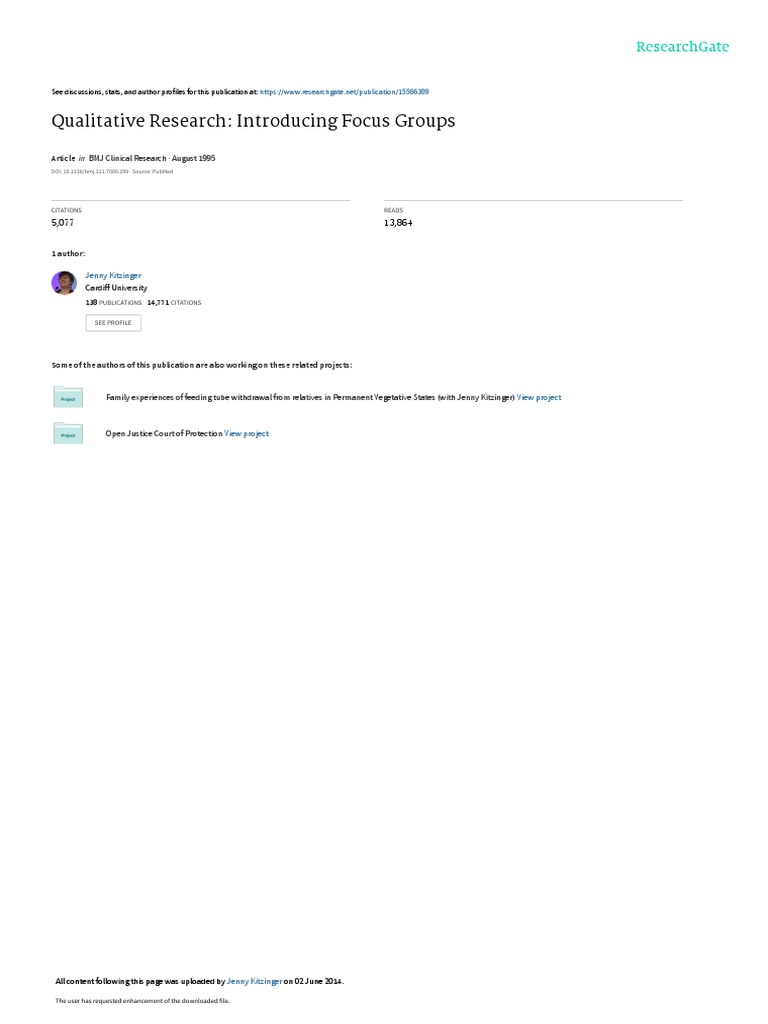 1995 Kitzinger Qualitative Research Introducing Focus Groups Pdf