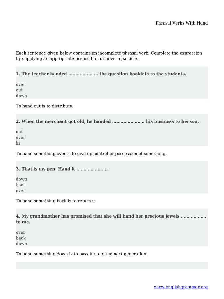 Understanding Hand Phrasal Verbs | PDF | Syntax | Language Families