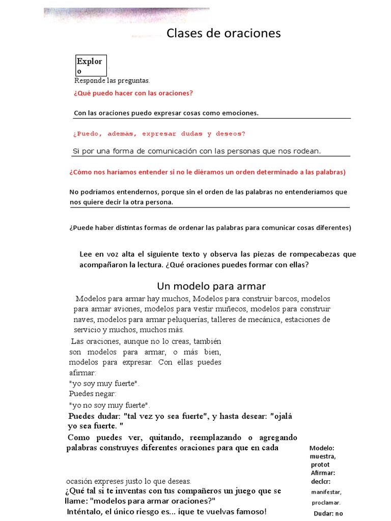 Clases de oraciones y su uso comunicativo | PDF | Artes del Lenguaje y ...