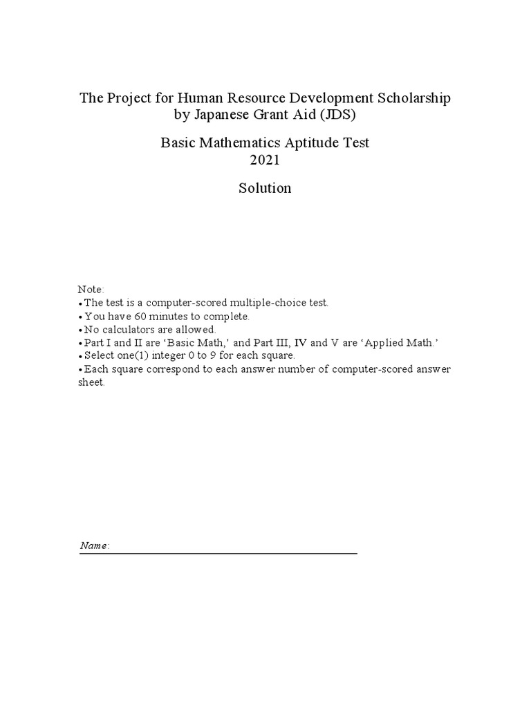 JDS Basic Math Aptitude Test 2021 | PDF