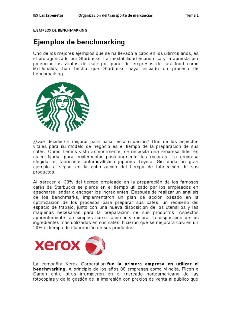 Ejemplos de Benchmarking en Starbucks y Xerox | PDF