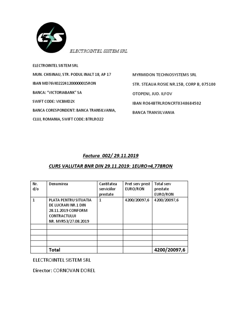Invoice Details for Electrointel SRL | PDF | Finance & Money Management