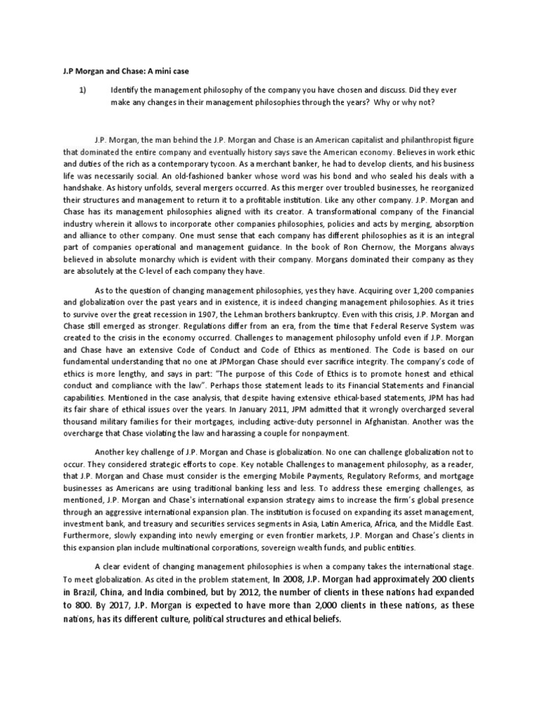 Mini Case Study of JP Morgan and Chase | PDF | Jp Morgan Chase ...